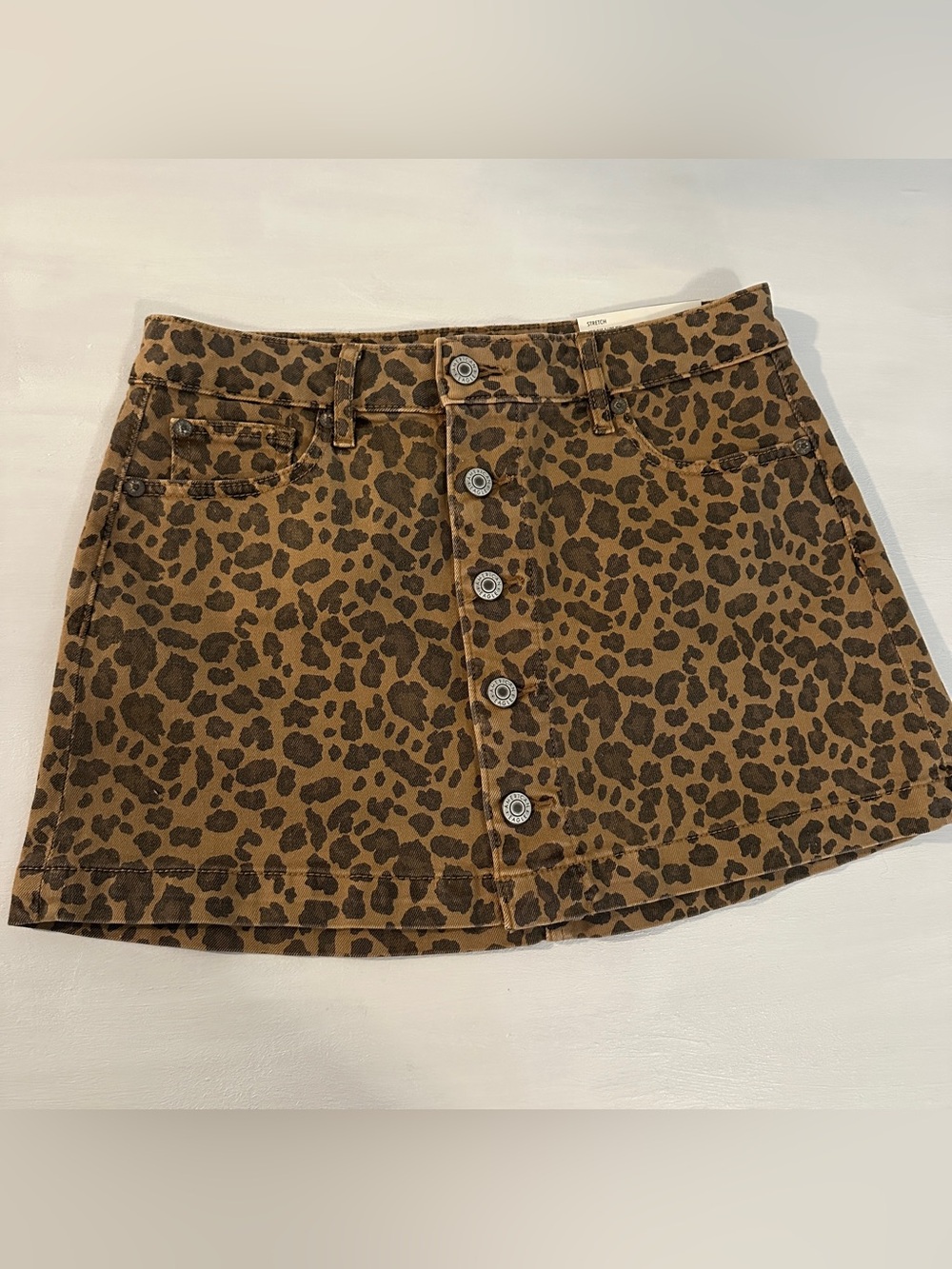 American Eagle Outfitters A-Line Mini Skirt Leopard Print Button-Front Size 0